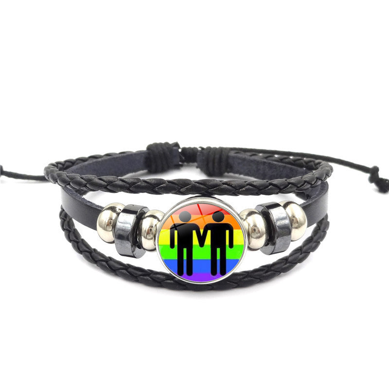 Pulsera tejida multicapa de cuero negro de cuero iridiscente al por mayor